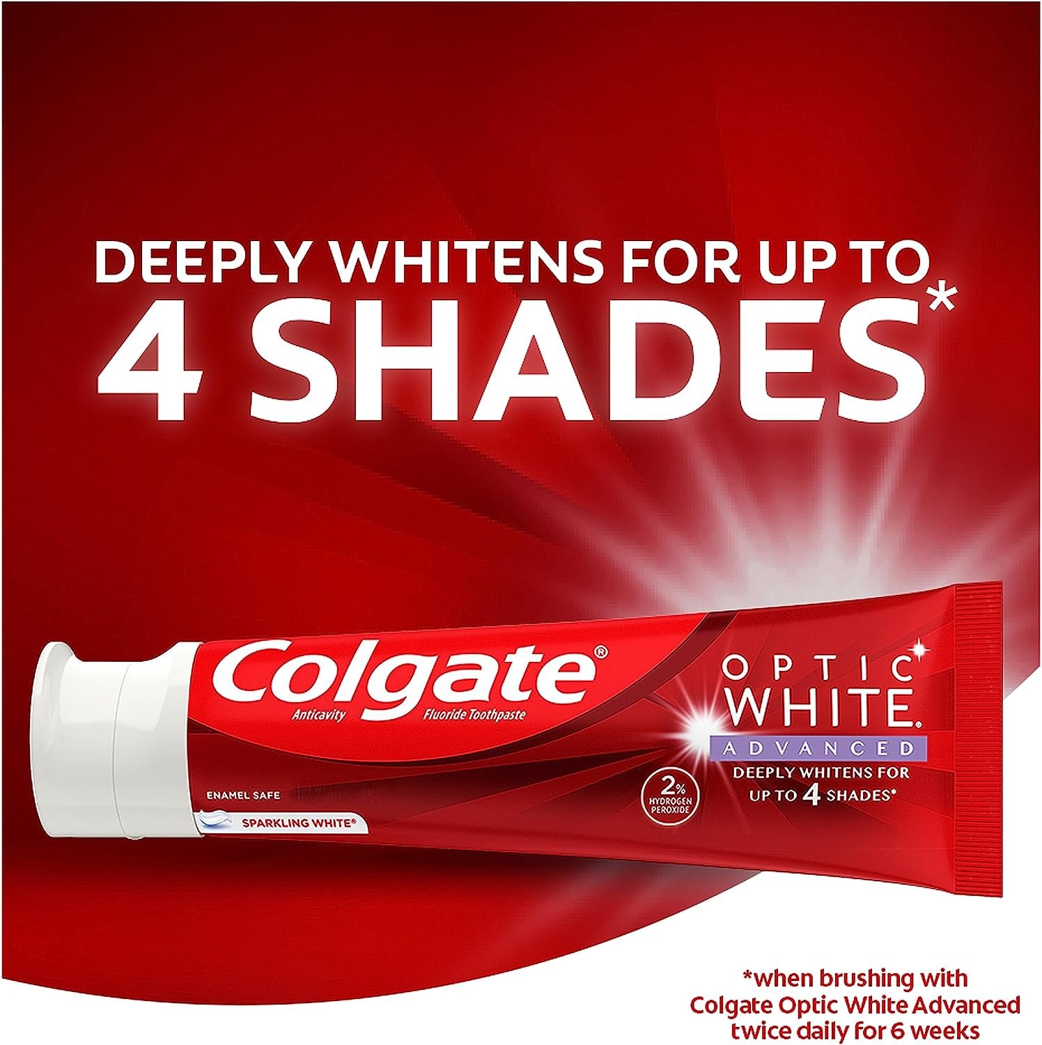 Colgate Optic White Advanced Teeth Whitening Toothpaste, 2% Hydrogen Peroxide Toothpaste, Sparkling White, 3.2 Oz, 3 Pack