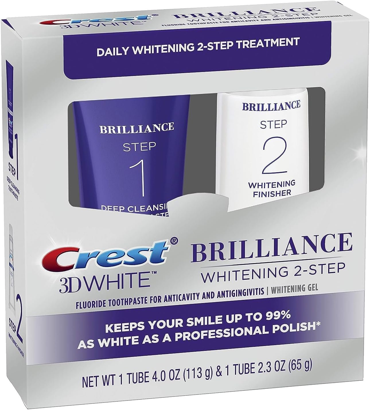 Crest 3D White Brilliance 2 Step Kit, Deep Clean Toothpaste (4oz) + Teeth Whitening Gel (2.3oz)