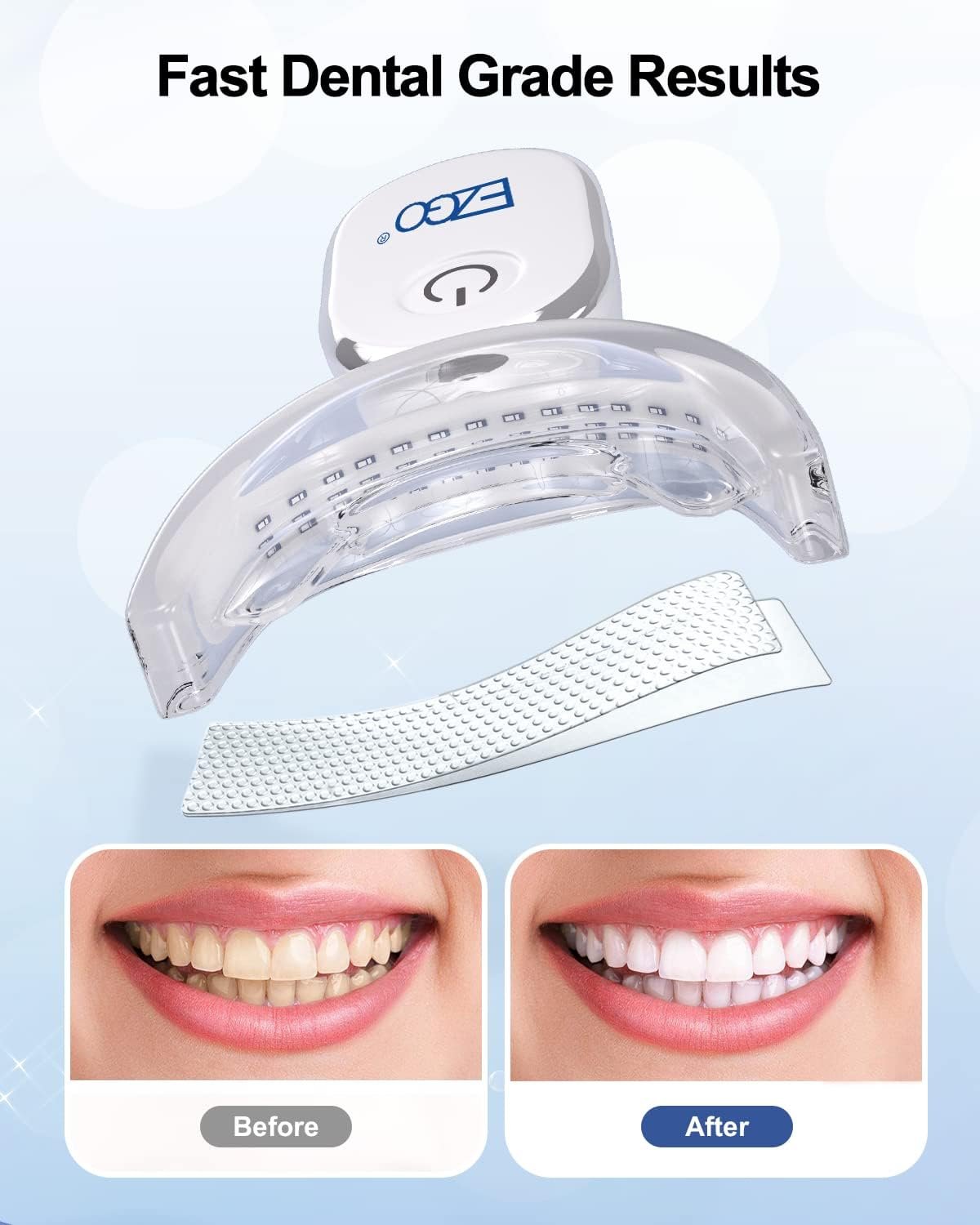 EZGO Teeth Whitening Kit with LED Light, Non-Sensitive Teeth Whitener with 1 Month Teeth Whitening Strip, 28LED Teeth Whitening Light, Help to Remove Teeth Stains from Coffee, Tea and Wine (28Count)