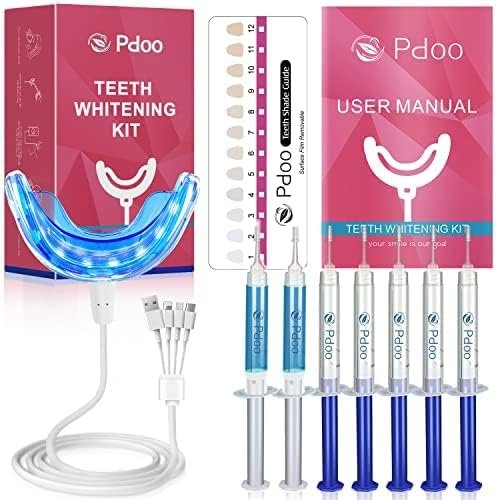 PDOO Teeth Whitening Kit with LED Light for Sensitive Teeth, Fast Results for Teeth Whitening at Home, Carbamide Peroxide Teeth Whitening Gel Helps Remove All Kinds of Stain