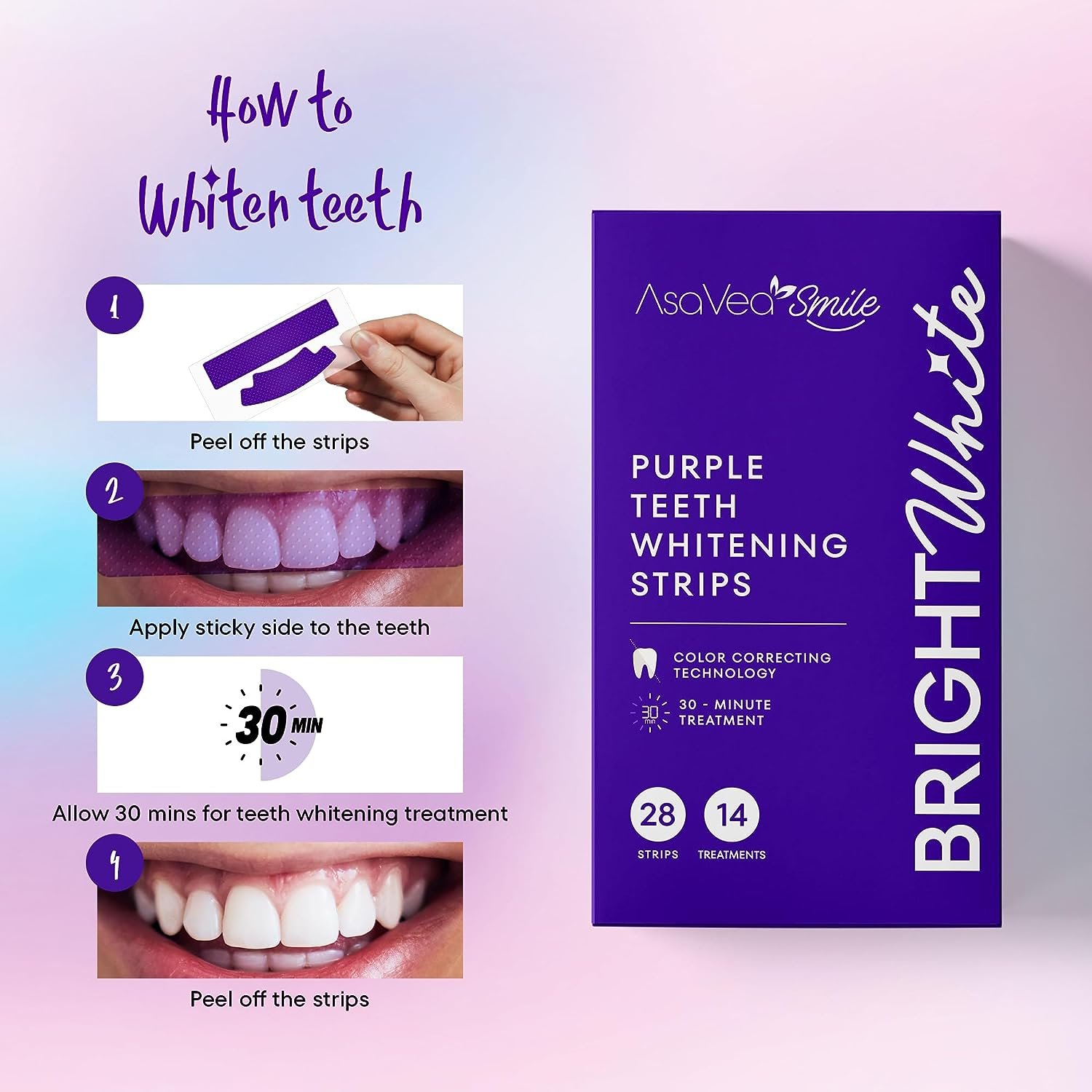 Purple Teeth Whitening Strips for Teeth Whitening, Teeth Whitening Without The Sensitivity, Enamel Safe Teeth Whitening Strips for a Brighter Smile, 28 Strips