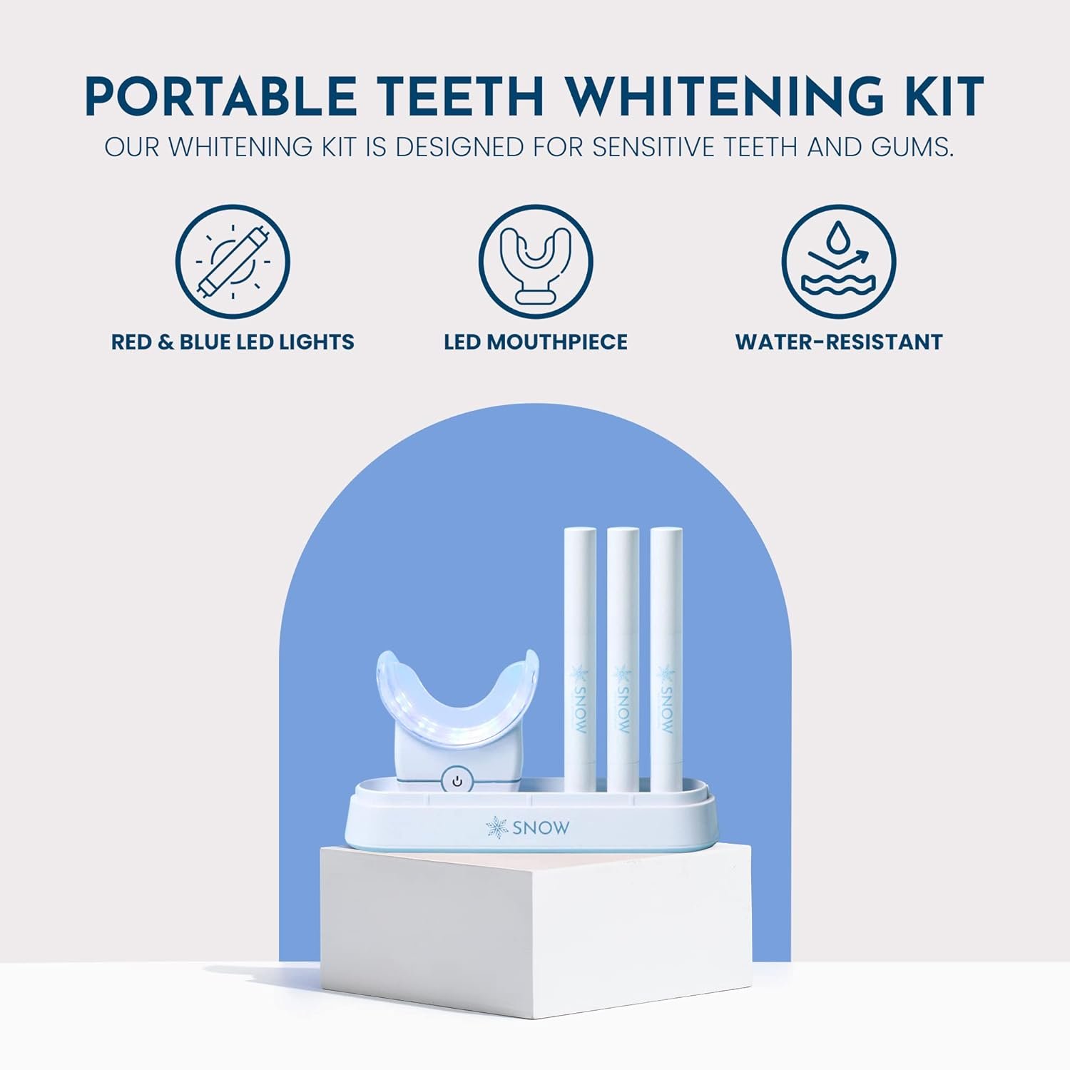 Snow Limited Edition Teeth Whitening Wireless Kit, Teeth Whitening Kit with LED Light, Water-Resistant Whitening Kit, 3 Whitening Wands and Wireless LED Mouthpiece, Ultra-Portable Whitener - (White)