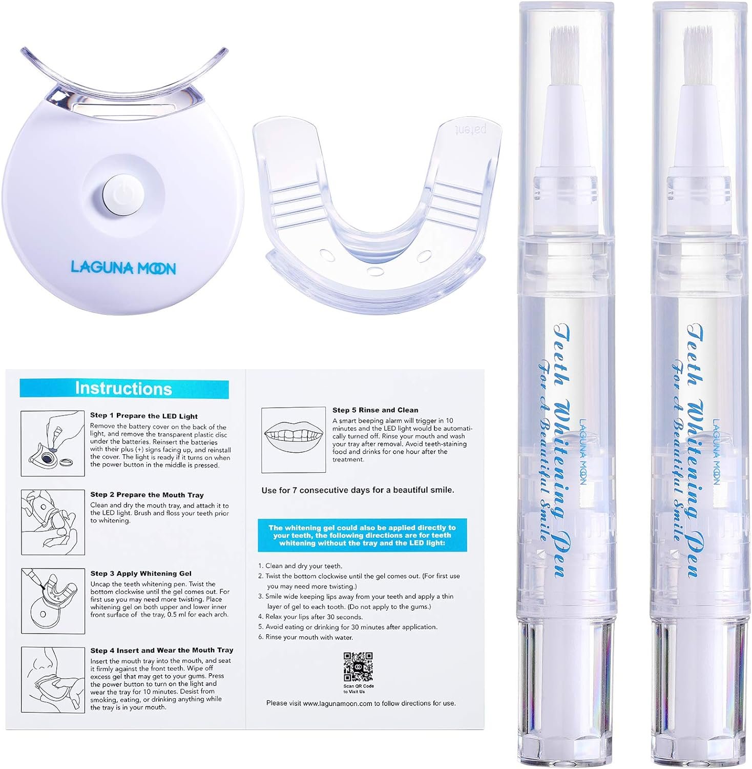 Teeth Whitening Kit with LED Light by Lagunamoon, 35% Urea Peroxide Teeth Whitening Gel, Mouth Tray, Wireless Teeth Whitening LED Light Helps Remove Stains from Coffee, Wine, Tea, No Sensitivity