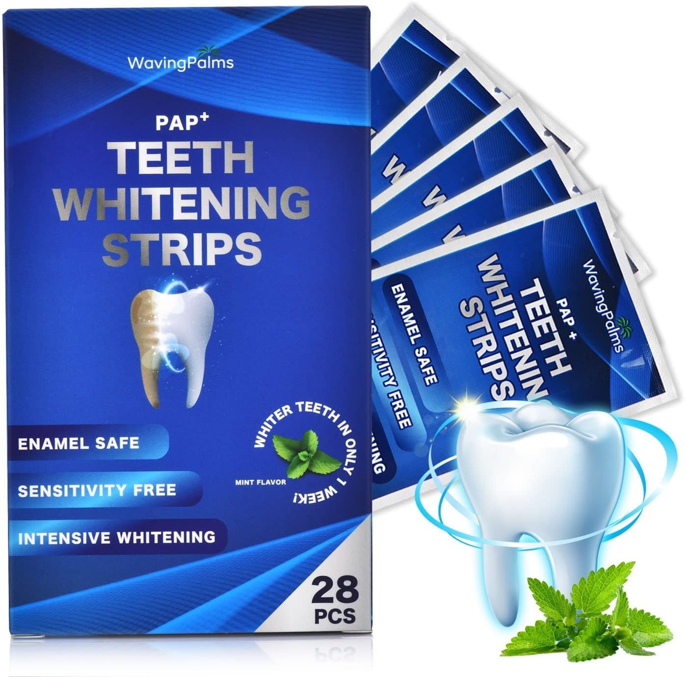 Teeth whitening Strip, 28 Sensitivity Free Whitening Strips, Peroxide Free, 14 Treatments for Teeth whitening, Professional and Safe Teeth whitening Strips