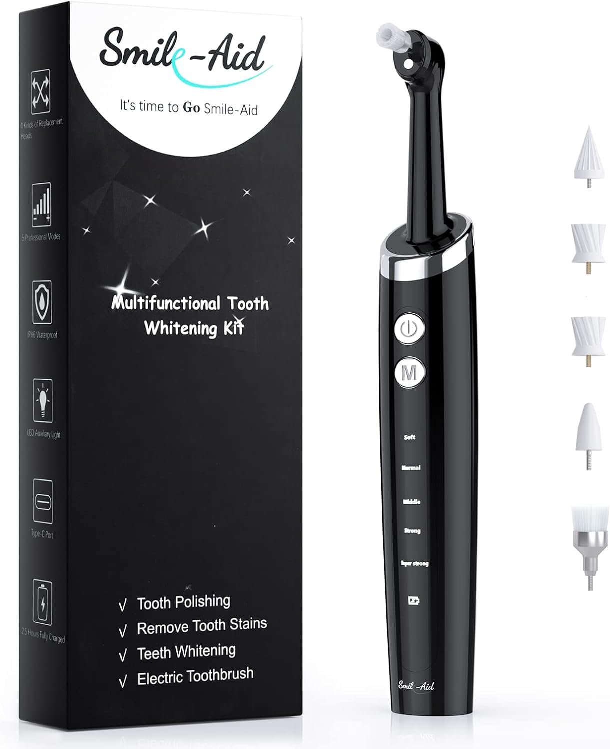 Tooth Polisher, Tooth Whitening Kit for Teeth Whitening and Daily Care Cleaning, USB Rechargeable, Waterproof, Multifunctional Replacement Head