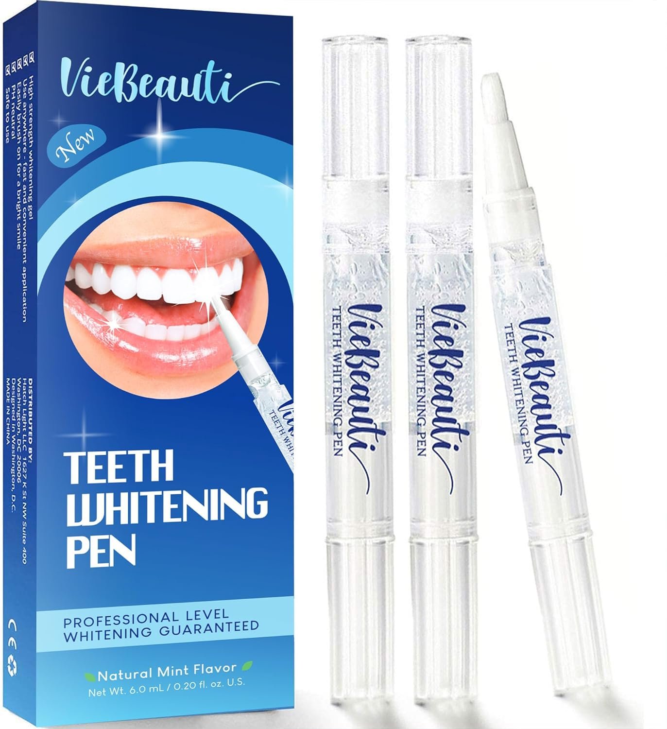 VieBeauti Teeth Whitening Pen (3 Pcs), 30+ Uses, Effective, Painless, No Sensitivity, Travel-Friendly, Easy to Use, Beautiful White Smile, Natural Mint Flavor