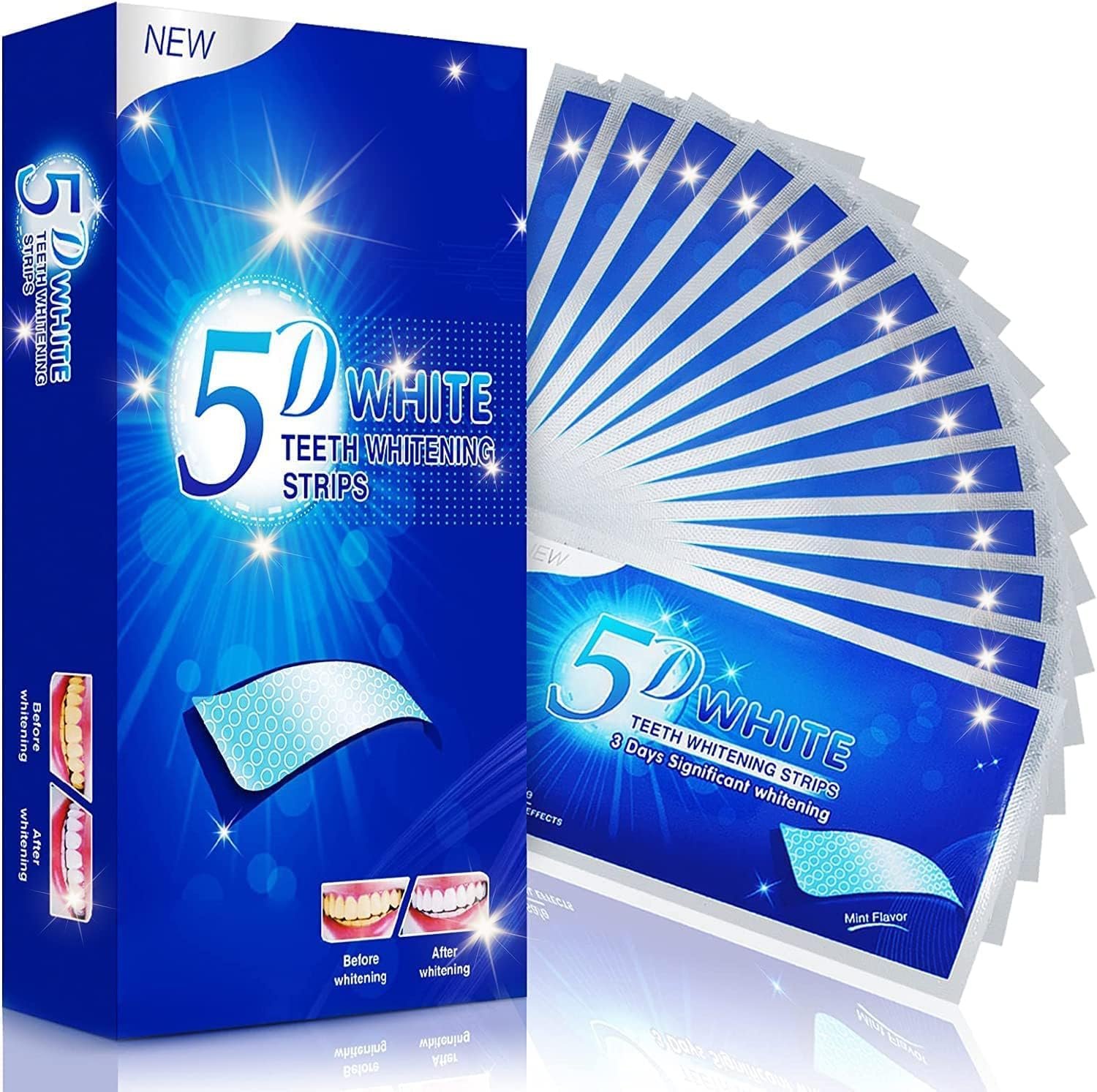 Vueix Teeth Whitening Strips 5D: 14 Sets 28pcs White Strips for Removing Smoking Coffee Stain, Effective Home Use Tooth Whitening Kit